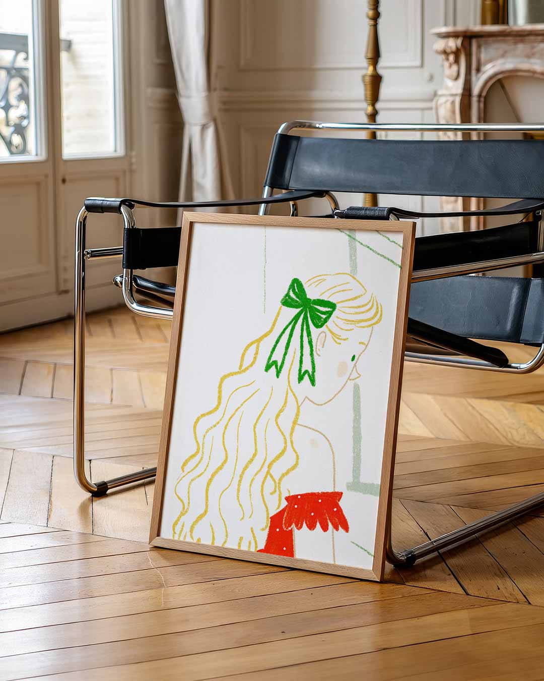 Dromerige Illustratie Van Meisje Met Strik Poster-WallArtistic