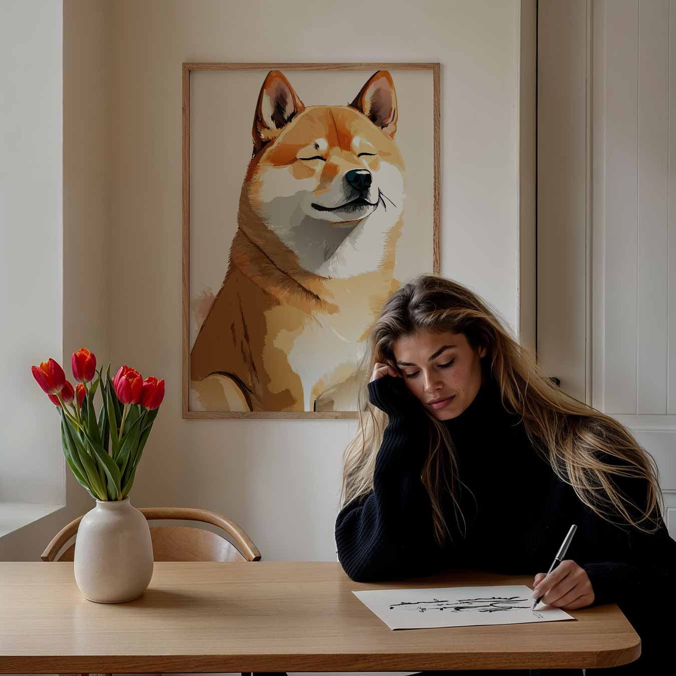 Schattige Shiba Inu Illustratie Poster-WallArtistic