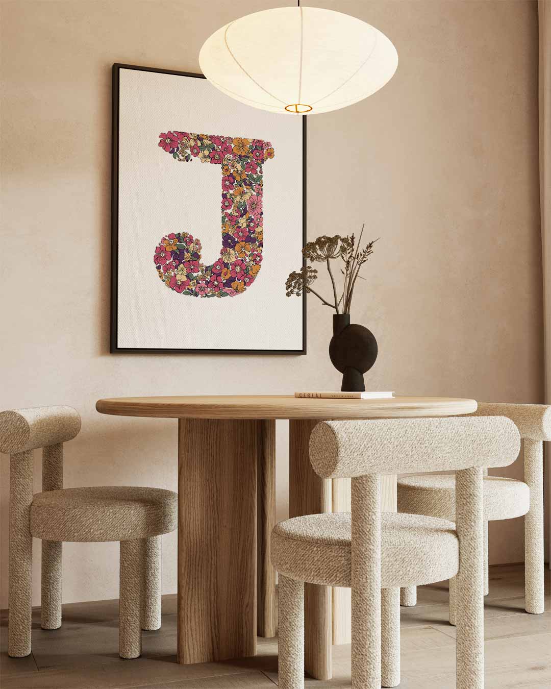 Bloemen Initialen Kunstwerk - J Kunstwerk-canvas-dibond-plexiglas-wanddecoratie-WallArtistic