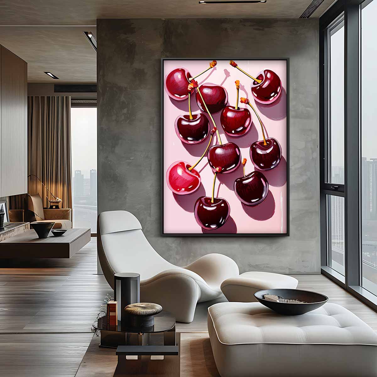 Kersenfeest op Roze Canvas Kunstwerk-canvas-dibond-plexiglas-wanddecoratie-WallArtistic