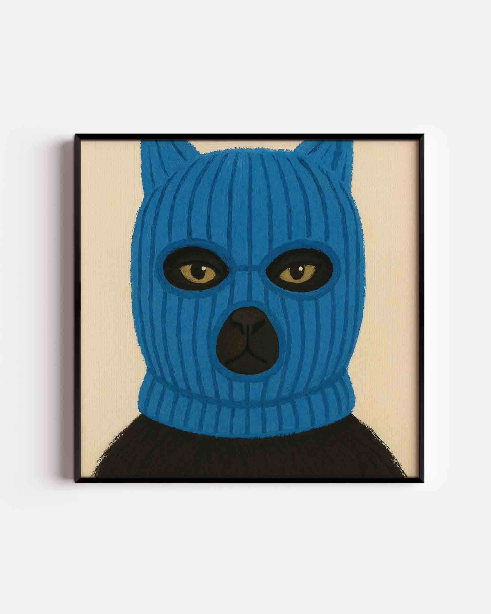 Kat met blauwe masker Poster