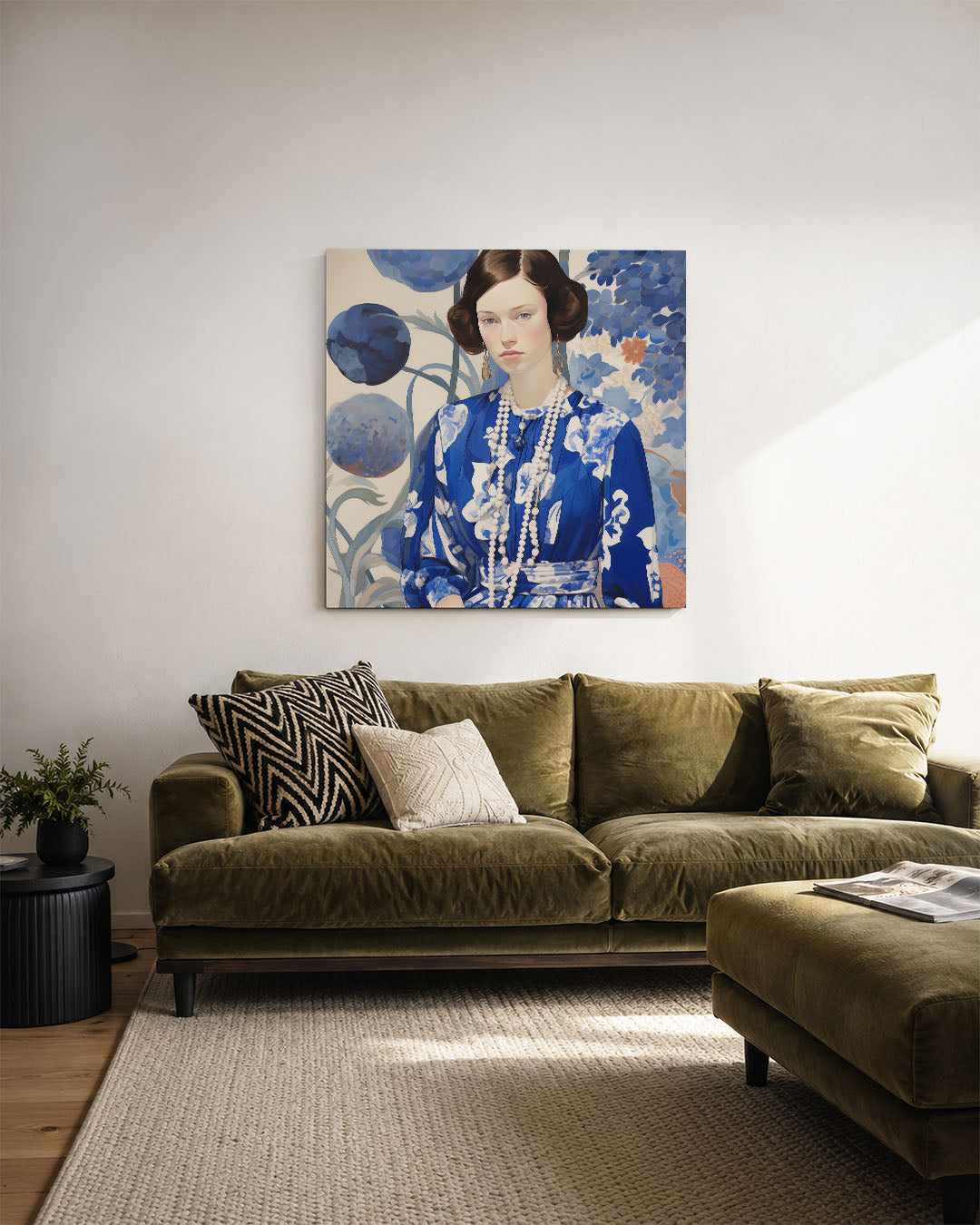 Vrouwelijk portret met bloemen Kunstwerk