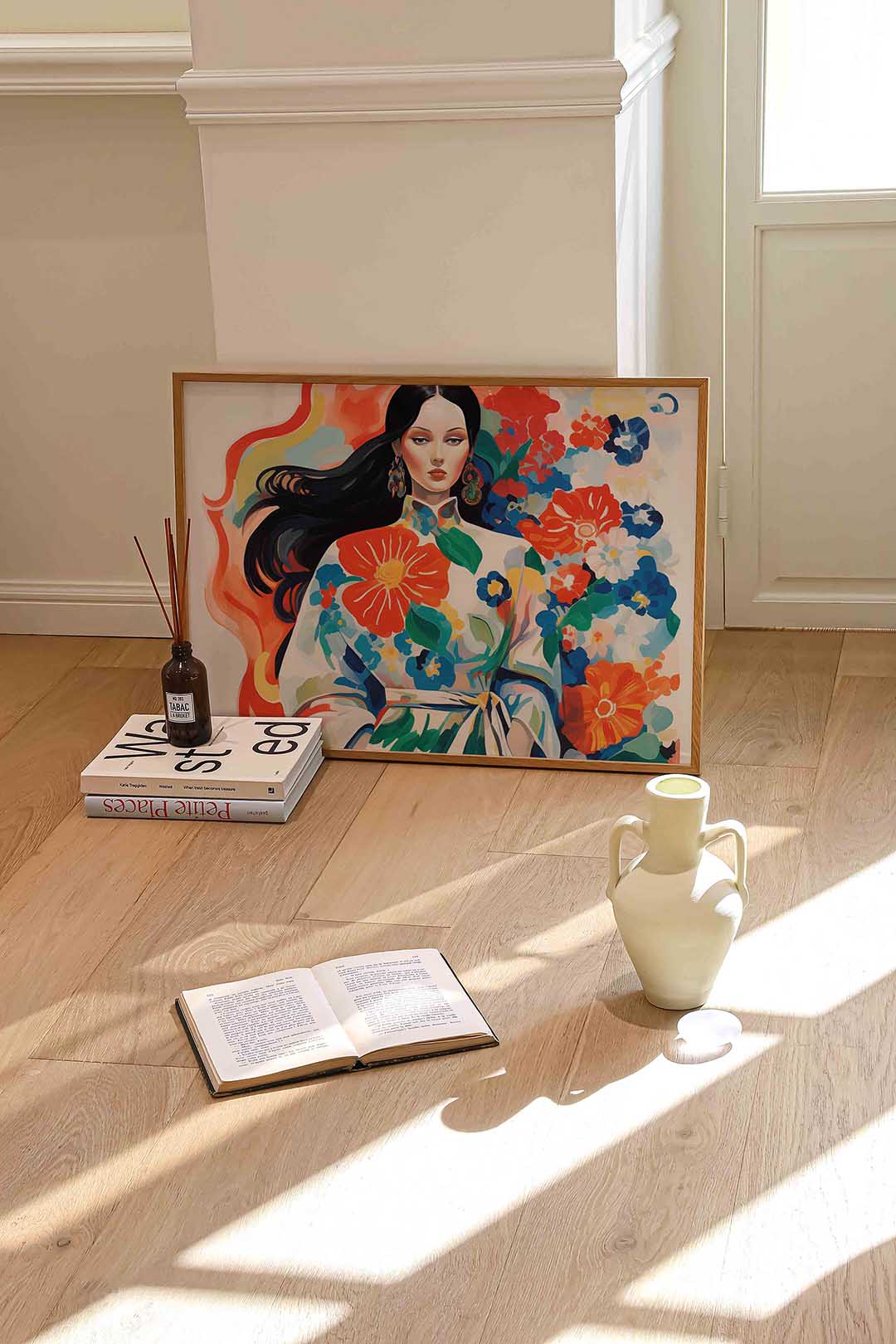 Vrouw met bloemenjurk Poster