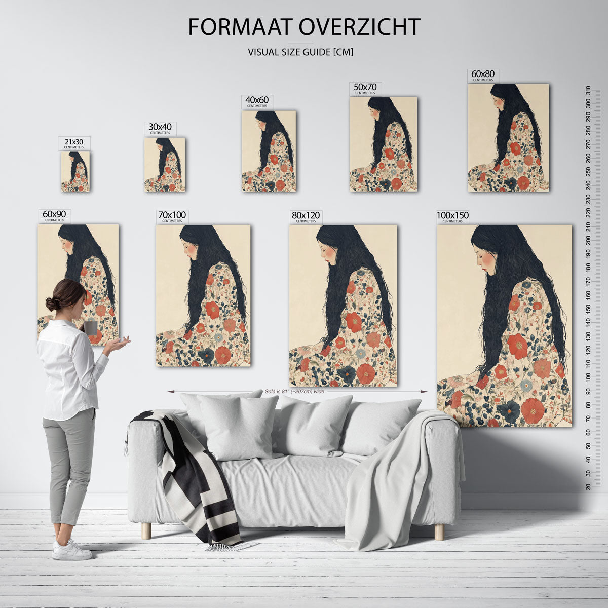 Vrouw met bloemenjurk Poster