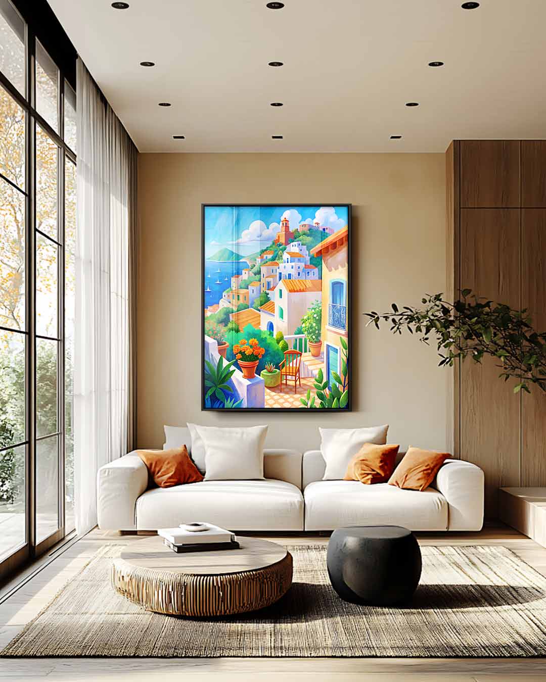 Zonnige Mediterrane Terras Kunstwerk-canvas-dibond-plexiglas-wanddecoratie-WallArtistic