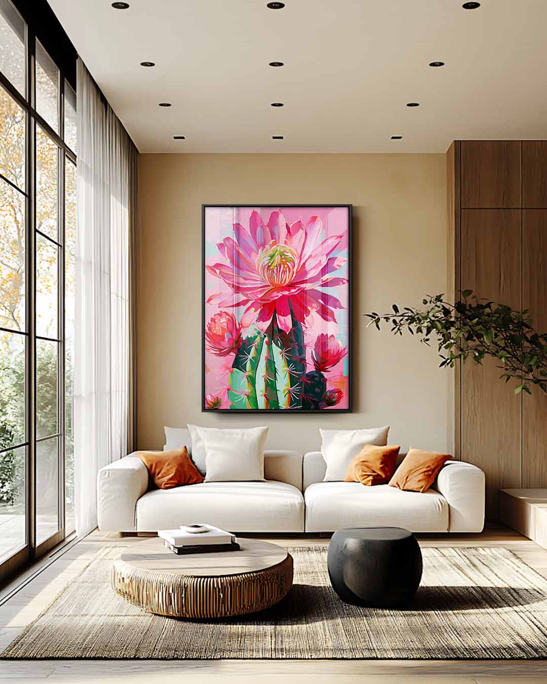 Bloeiende Cactus in Levendige Kleuren Kunstwerk-canvas-dibond-plexiglas-wanddecoratie-WallArtistic