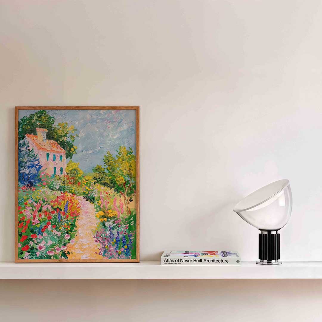 Bloemen en huis Poster