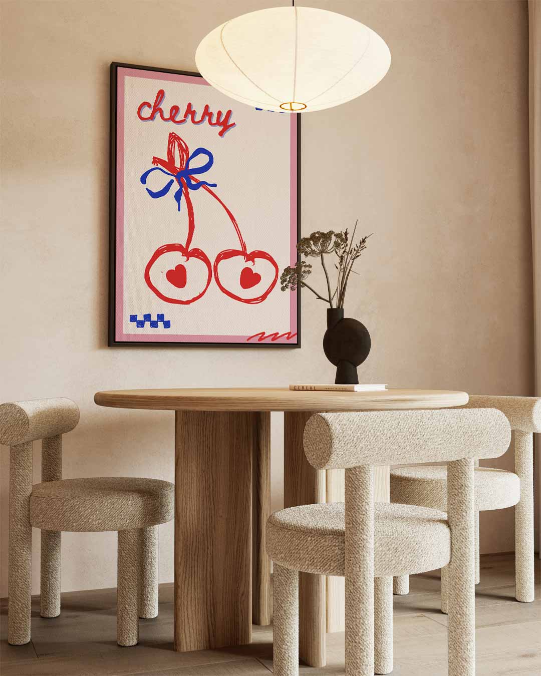 Kersentekeningen in speelse kleuren Kunstwerk-canvas-dibond-plexiglas-wanddecoratie-WallArtistic