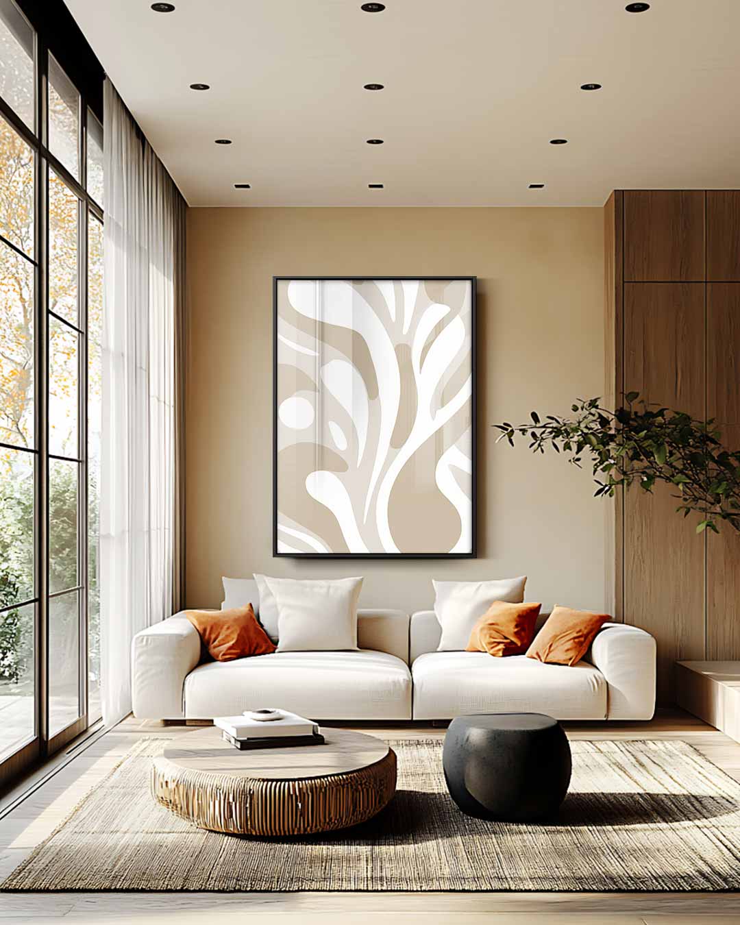 Natuurvloed in Beige Kunstwerk-canvas-dibond-plexiglas-wanddecoratie-WallArtistic