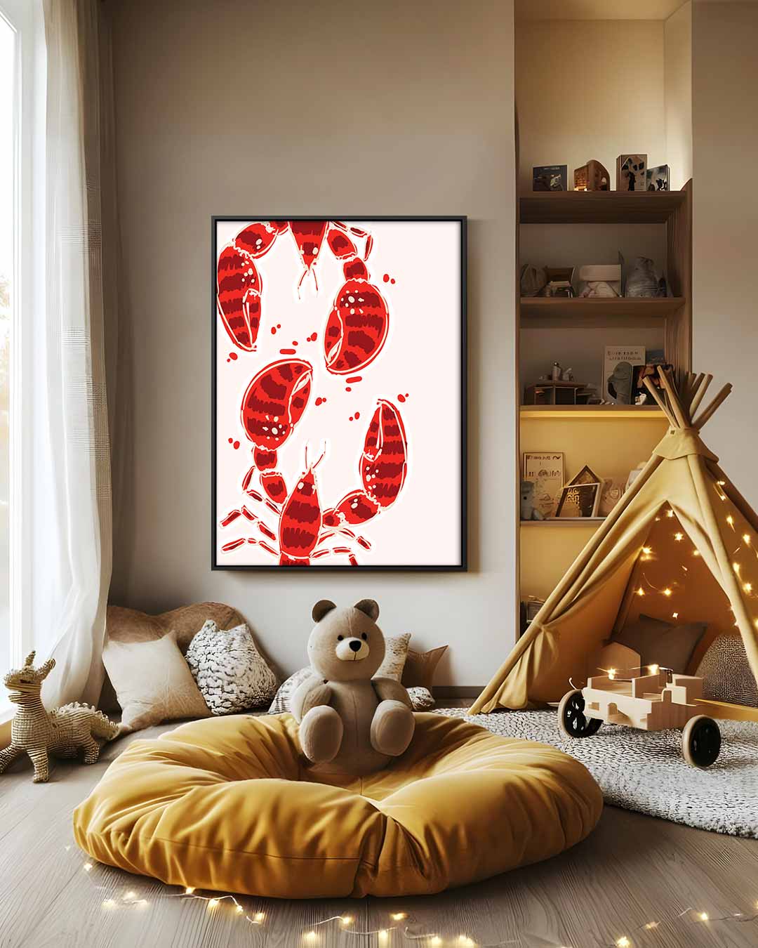Speelse Kreeften Illustratie Kunstwerk-canvas-dibond-plexiglas-wanddecoratie-WallArtistic