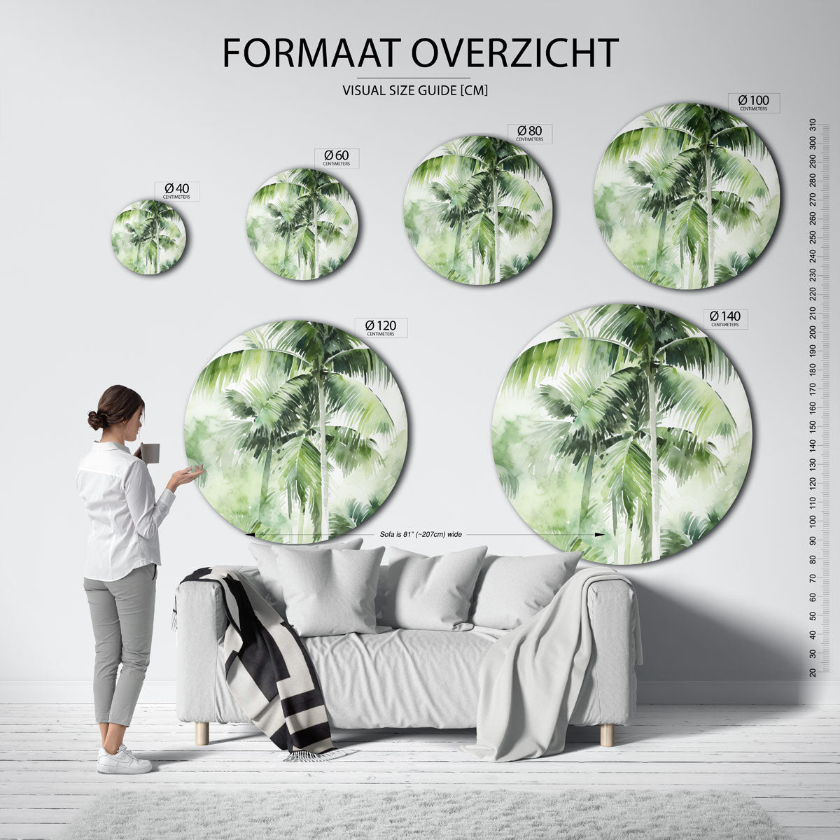 Groene palmbladeren Muurcirkel