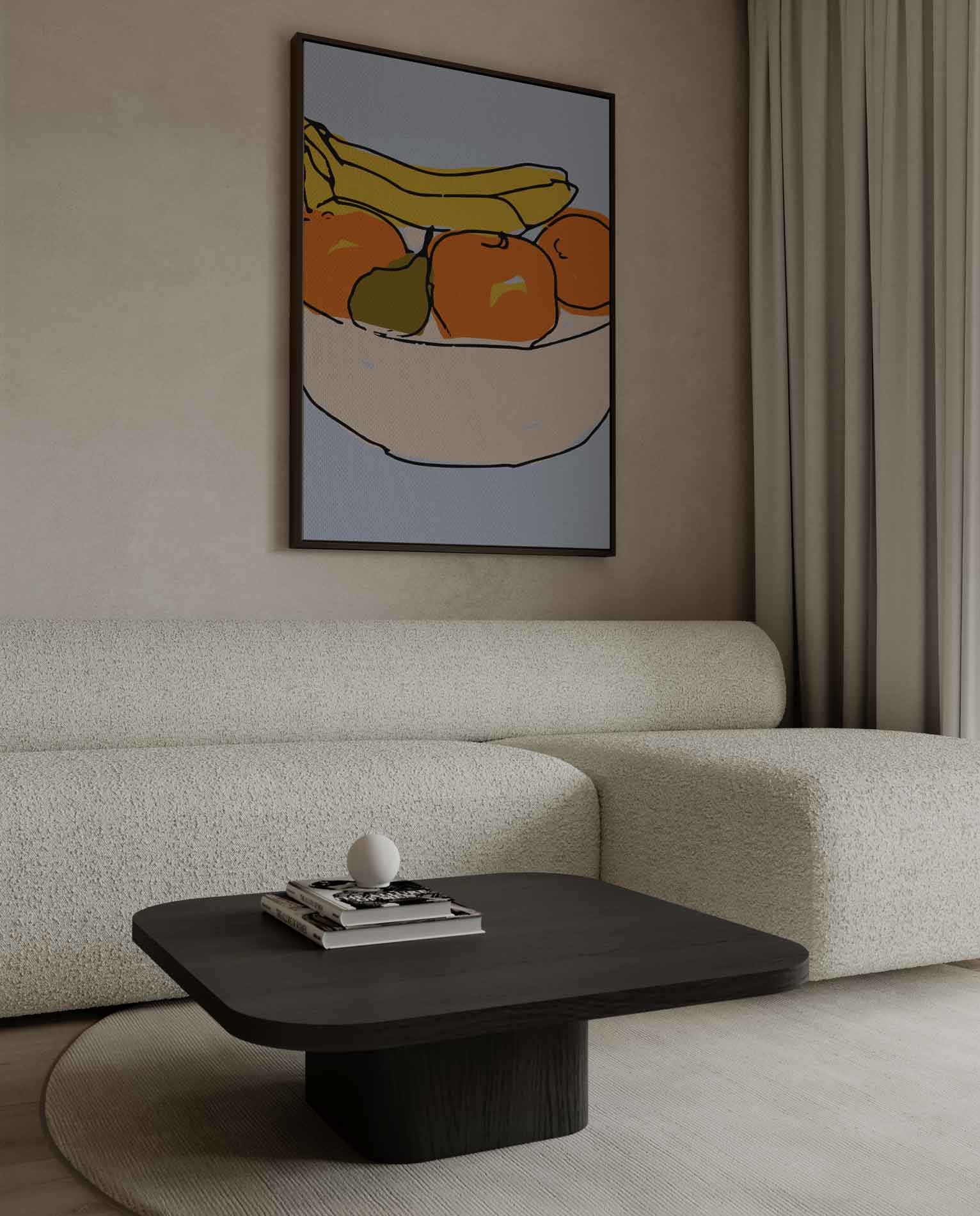 Vrolijke Fruitschaal Illustratie Kunstwerk-canvas-dibond-plexiglas-wanddecoratie-WallArtistic