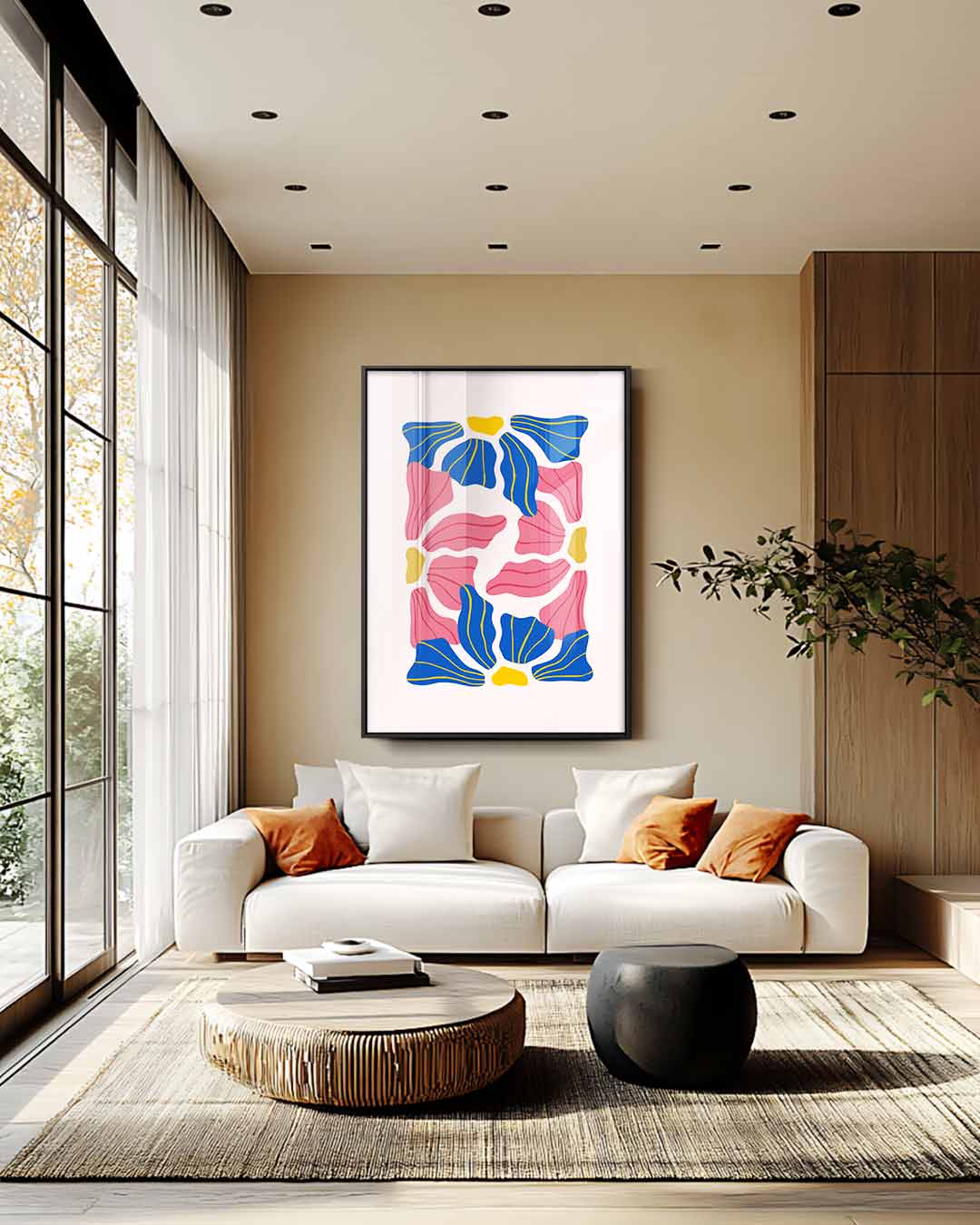 Vrolijk Bloemenmozaïek Kunstwerk-canvas-dibond-plexiglas-wanddecoratie-WallArtistic