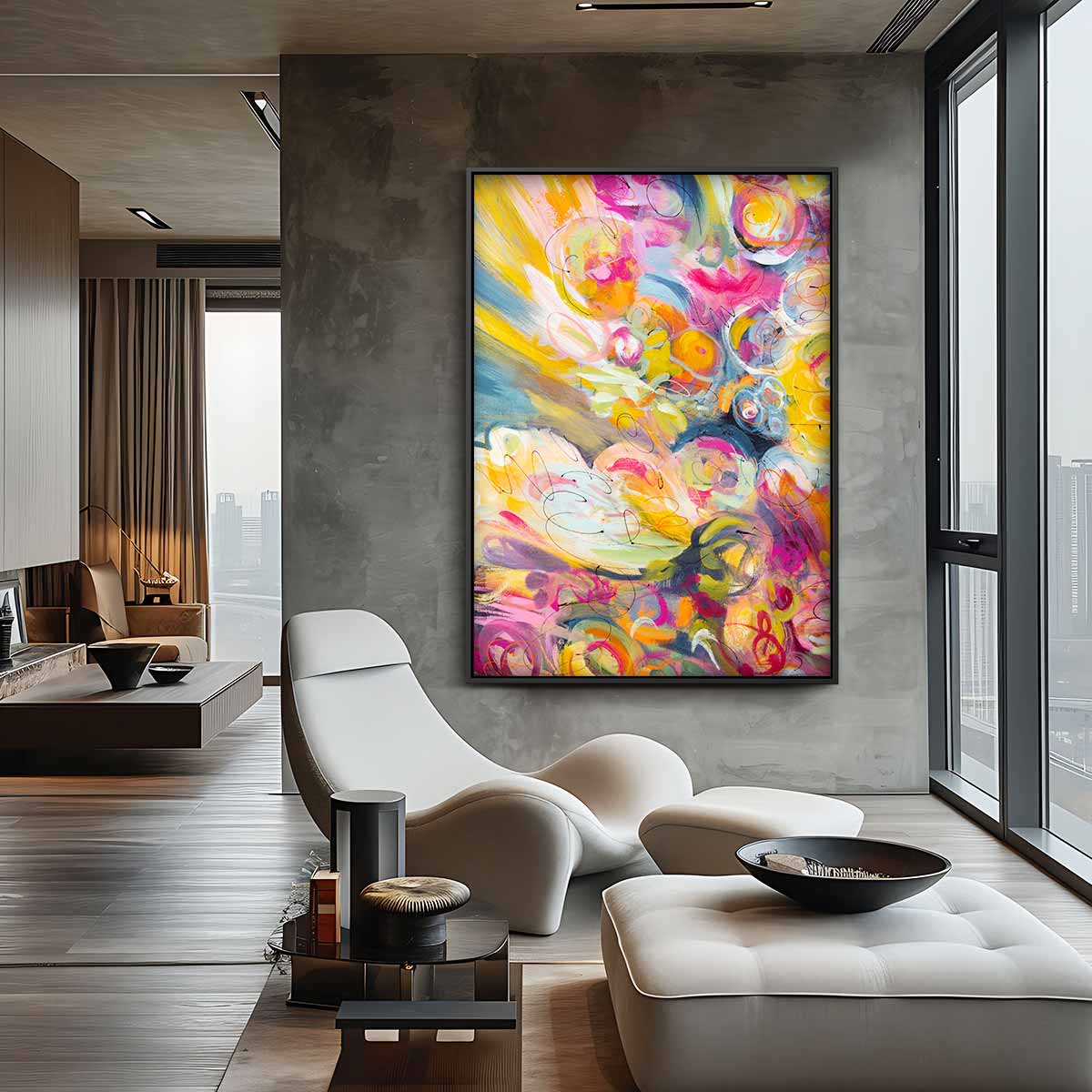 Vurige Bloemenexplosie Kunstwerk-canvas-dibond-plexiglas-wanddecoratie-WallArtistic