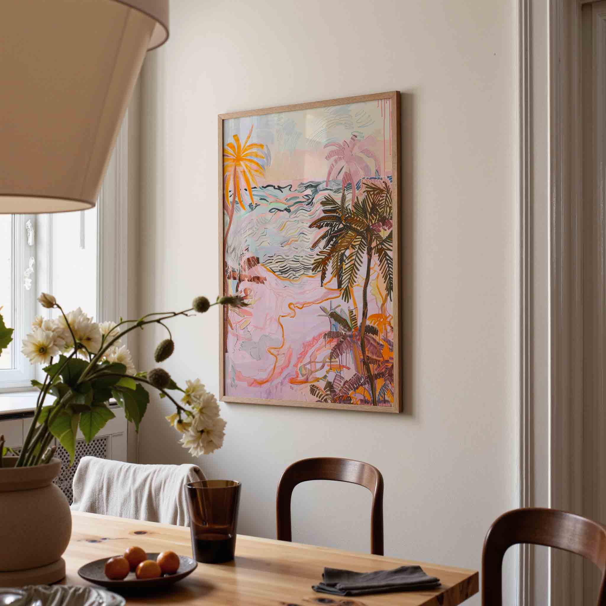 Palmbomen en golven Poster