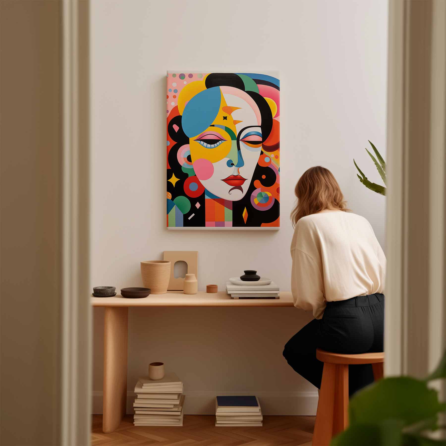 Kleurrijke Dromenportret Kunstwerk-canvas-dibond-plexiglas-wanddecoratie-WallArtistic