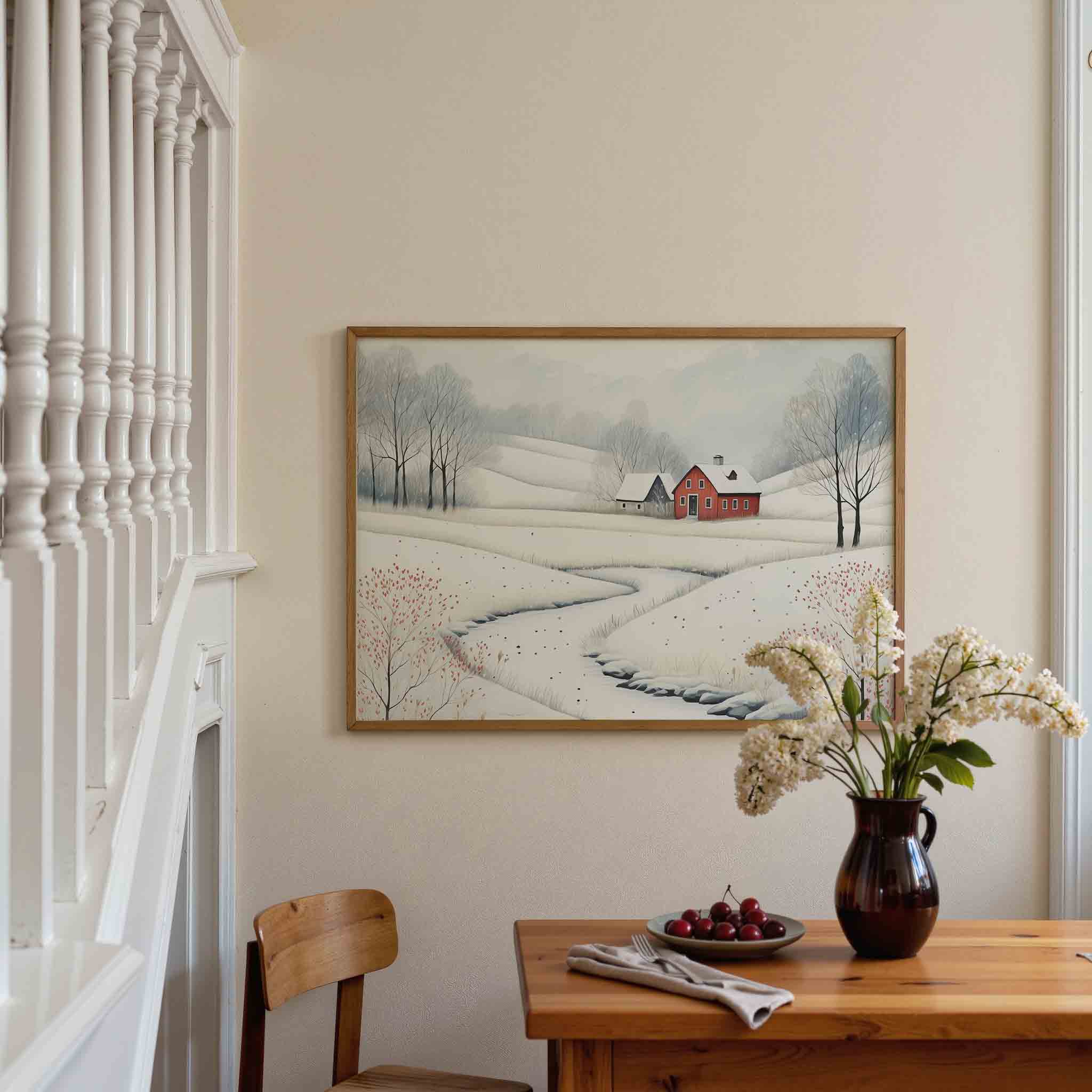 Landschap met rode boerderij Poster