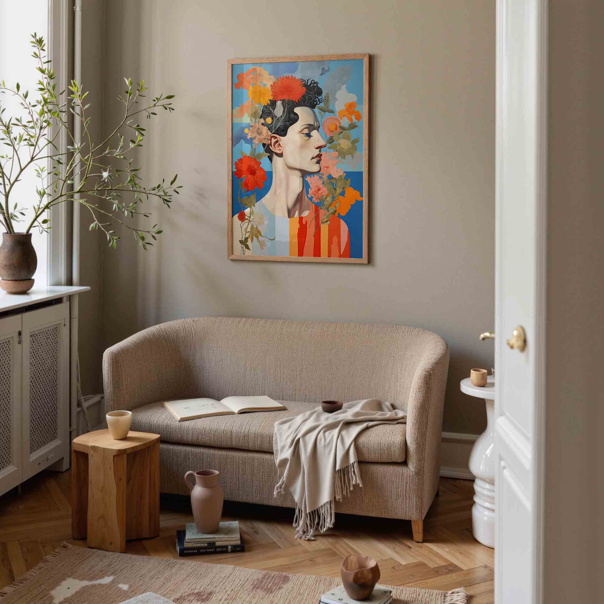 Bloemen en profiel Poster
