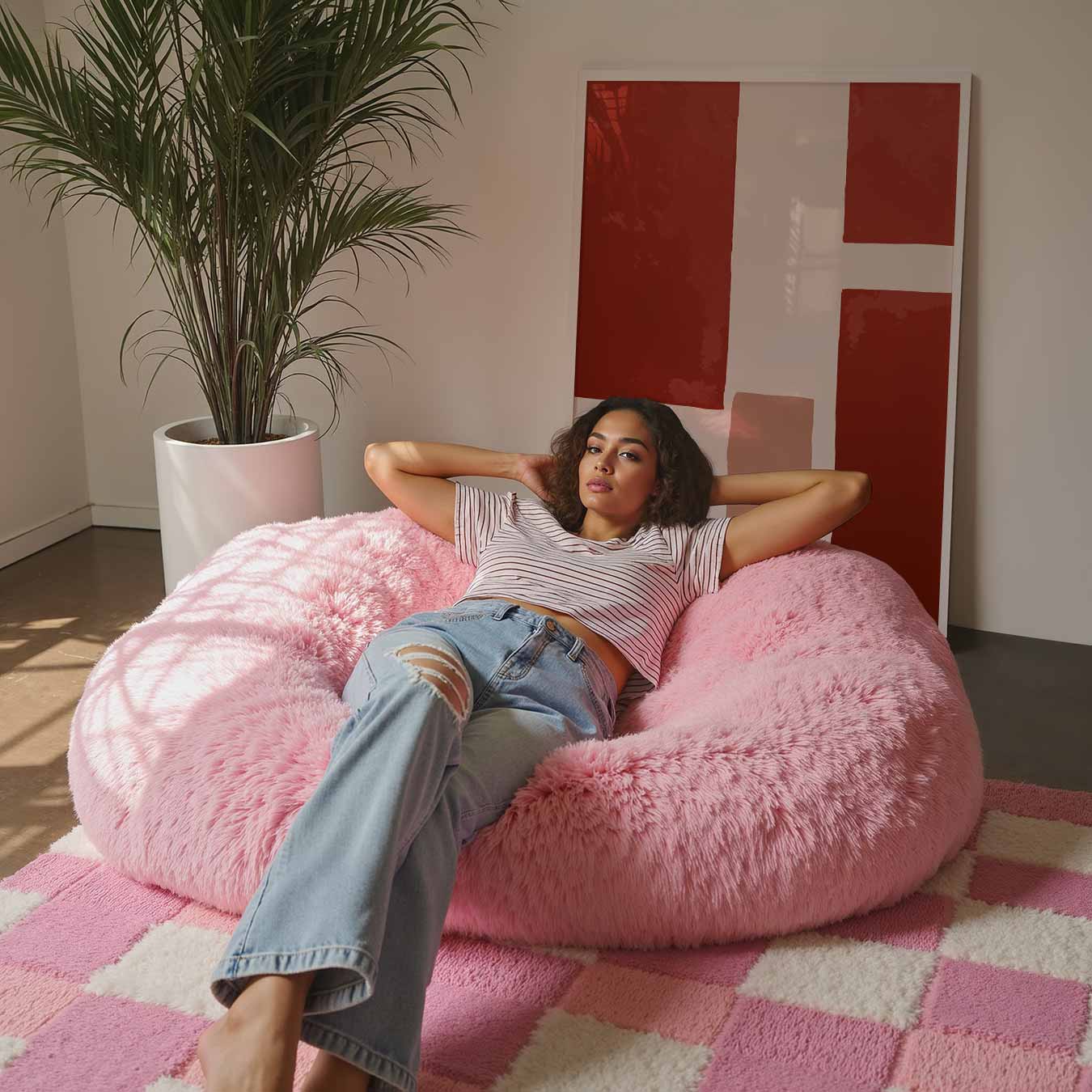 Abstracte Roodbeige Wanddecoratie Poster-WallArtistic