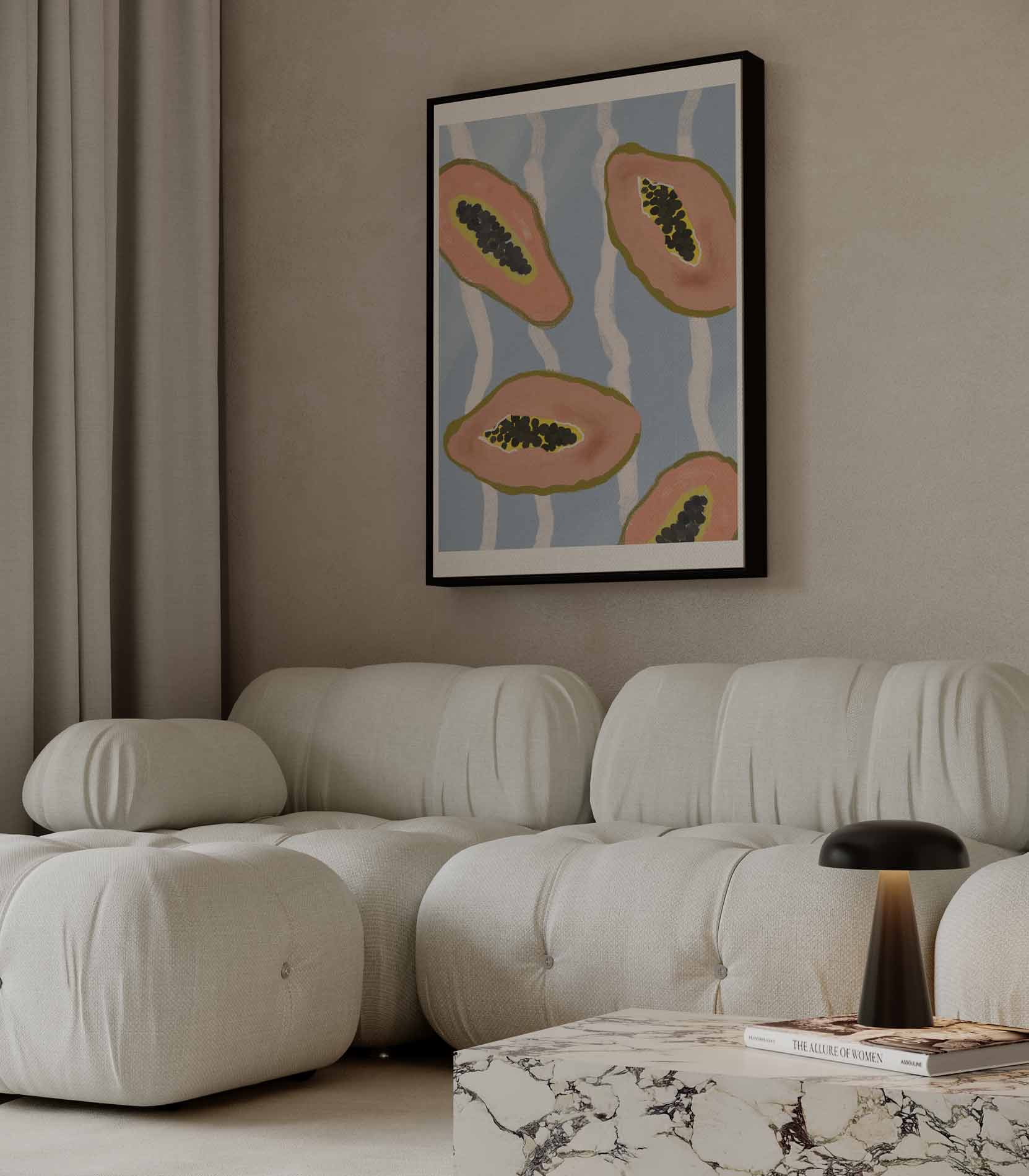 Tropische Papaya Vibes Kunstwerk-canvas-dibond-plexiglas-wanddecoratie-WallArtistic
