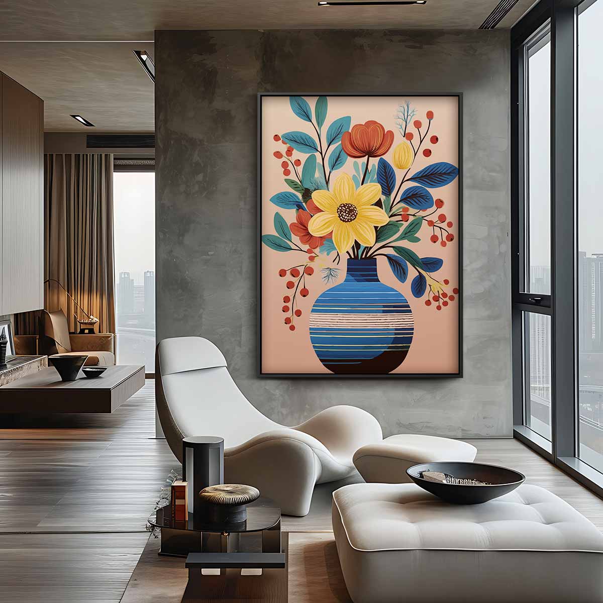Bloemenpracht in Blauwe Vaas Kunstwerk-canvas-dibond-plexiglas-wanddecoratie-WallArtistic