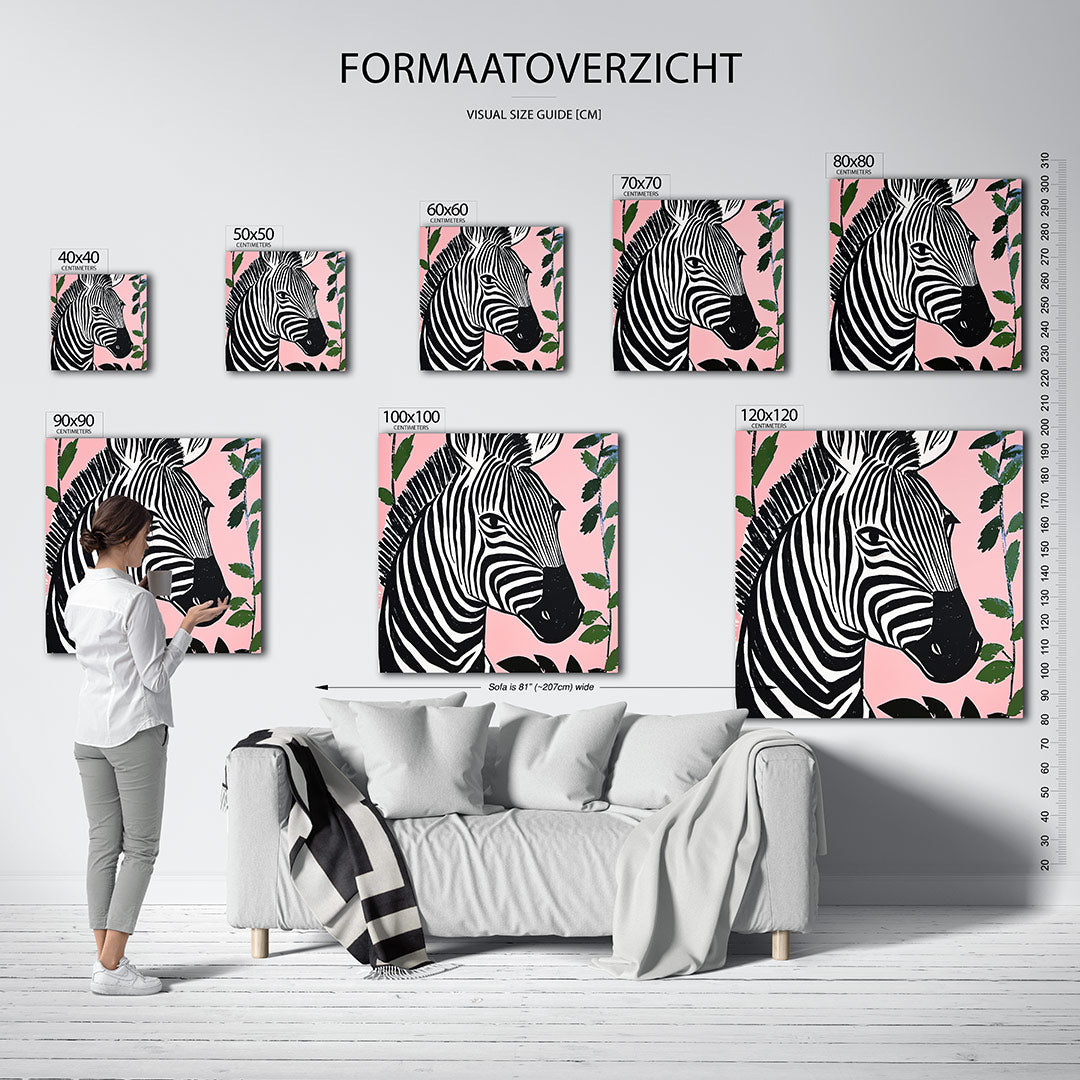 Zebra op roze achtergrond Kunstwerk
