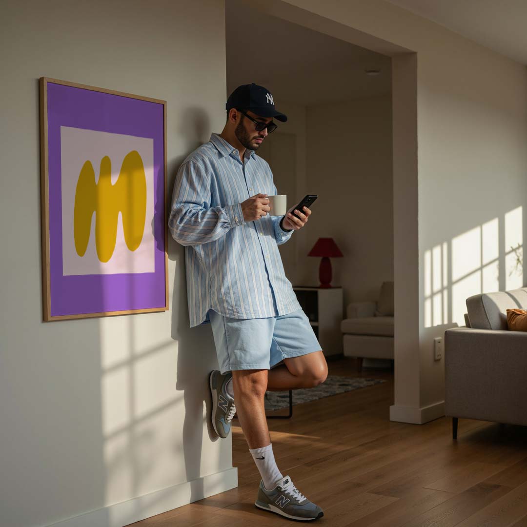 Abstracte Goud & Paars Kunstposter-WallArtistic