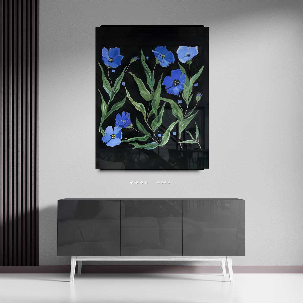Blauw Bloemenfeest Kunstwerk-canvas-dibond-plexiglas-wanddecoratie-WallArtistic