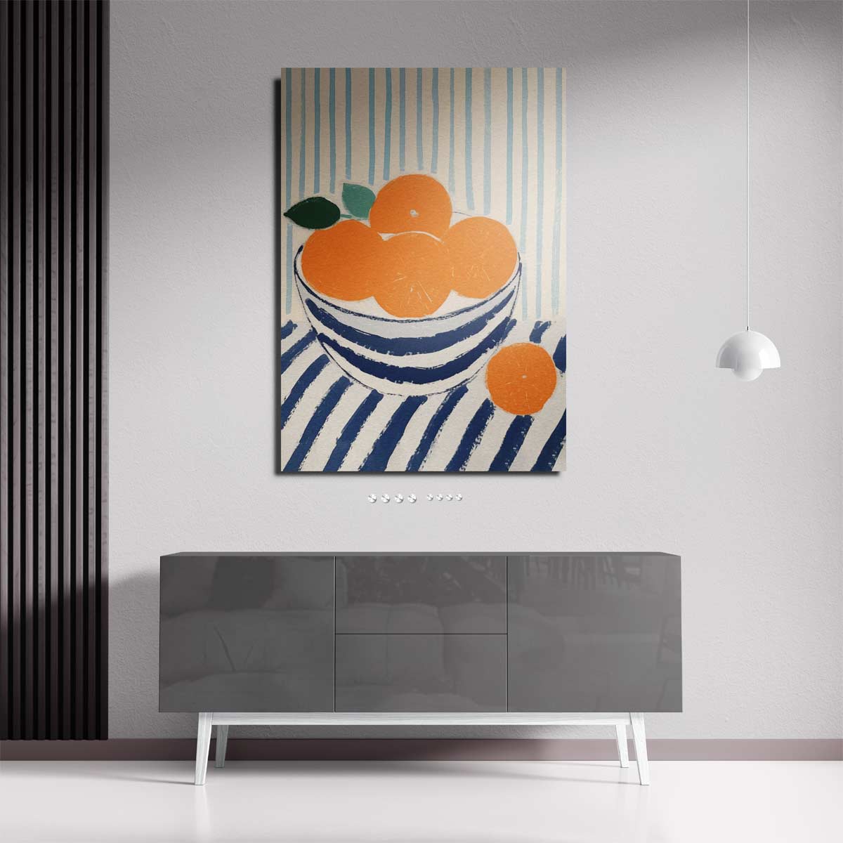 Zonnige Sinaasappels in Streepjesland Kunstwerk-canvas-dibond-plexiglas-wanddecoratie-WallArtistic