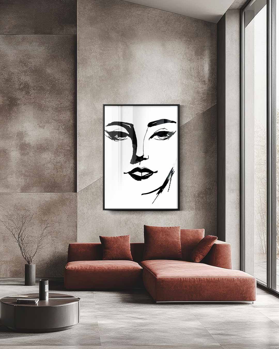 Minimalistisch Portret in Zwart-Wit Kunstwerk-canvas-dibond-plexiglas-wanddecoratie-WallArtistic