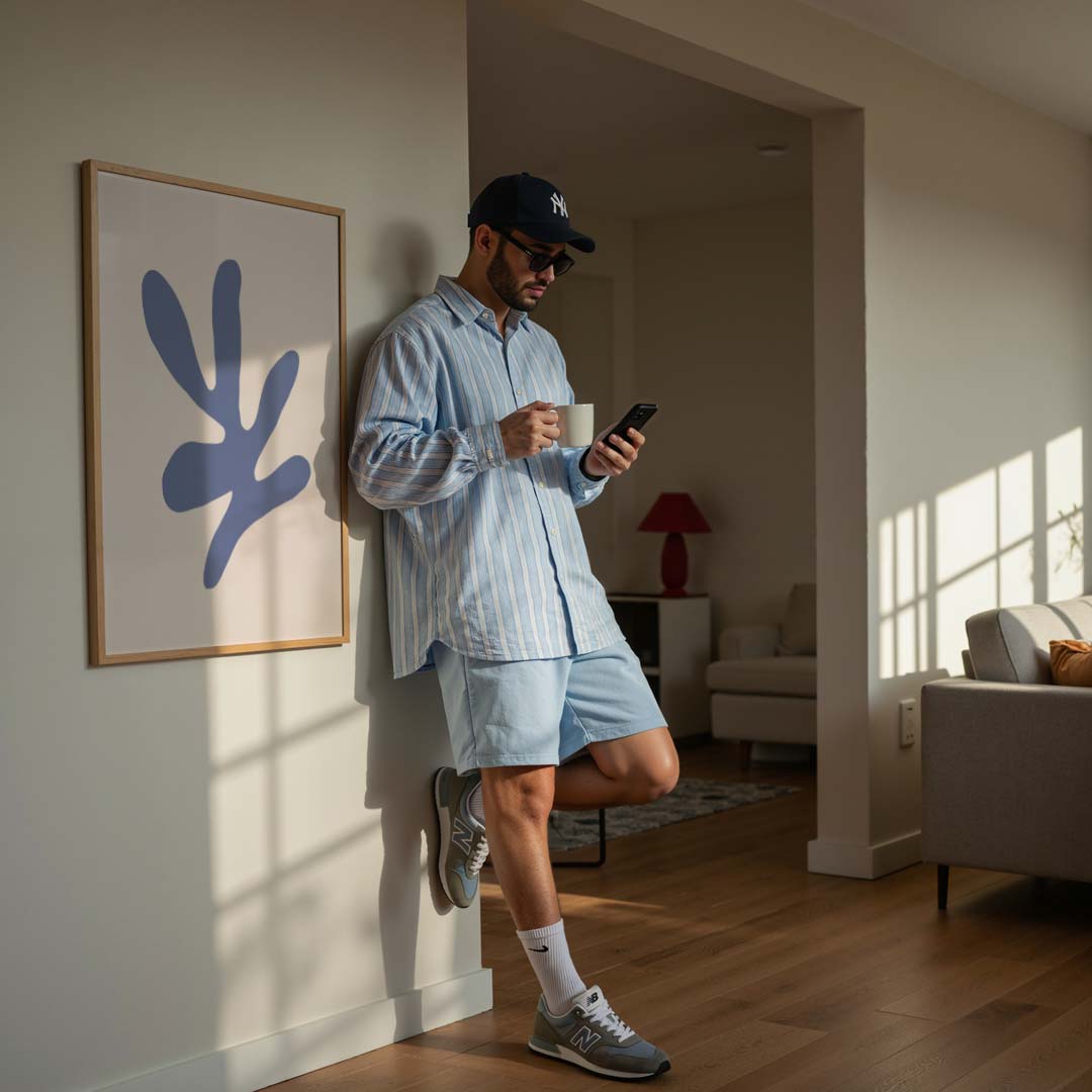 Moderne Blauwe Abstracte Kunst Poster-WallArtistic