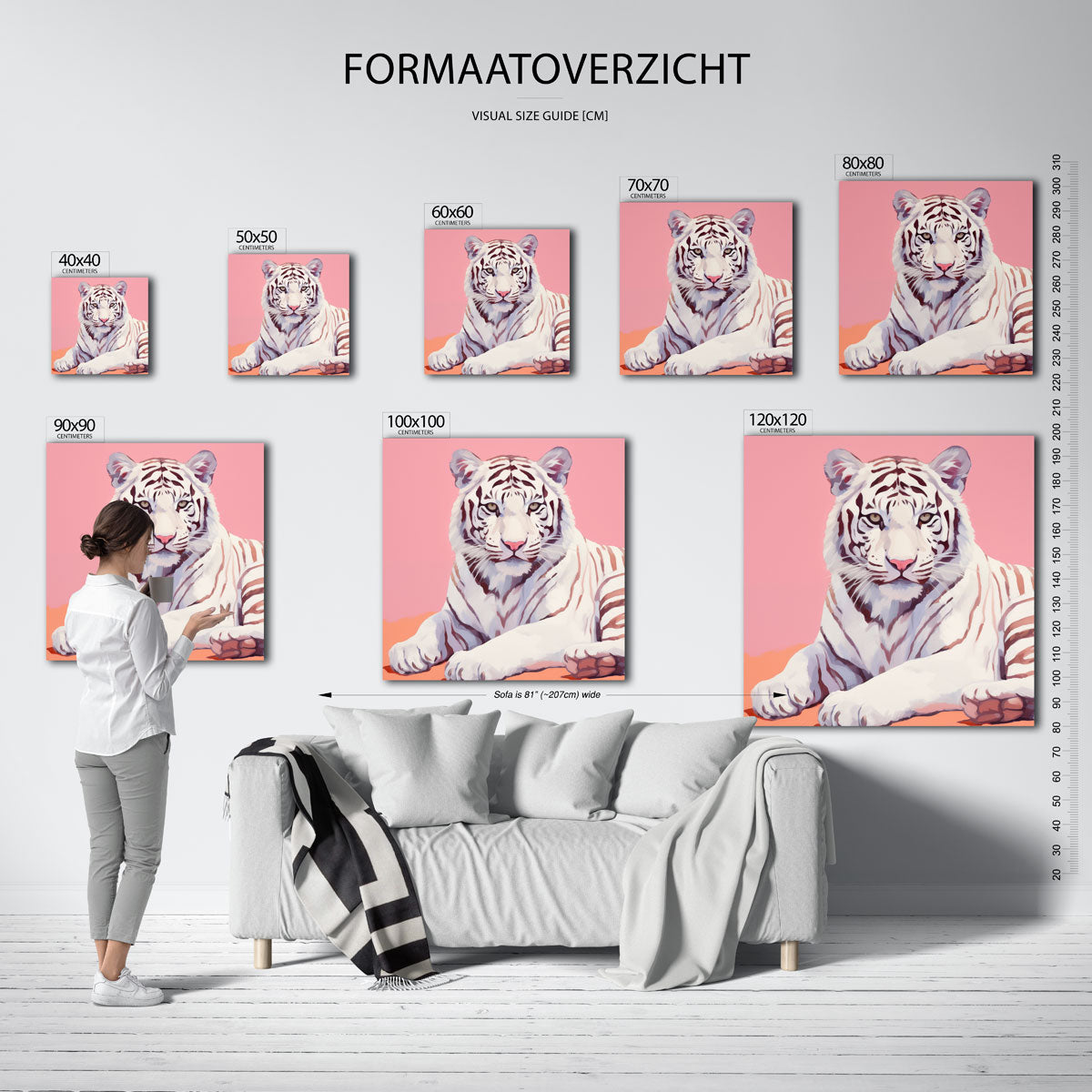 Witte tijger op roze Poster