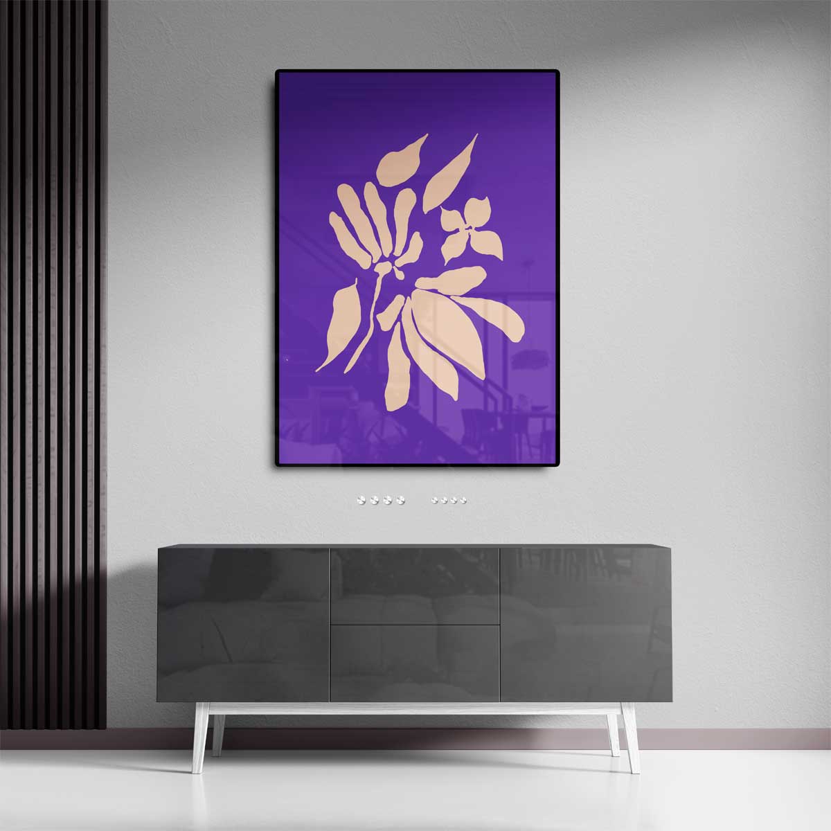 Bloemige Abstractie op Paarse Achtergrond Kunstwerk-canvas-dibond-plexiglas-wanddecoratie-WallArtistic
