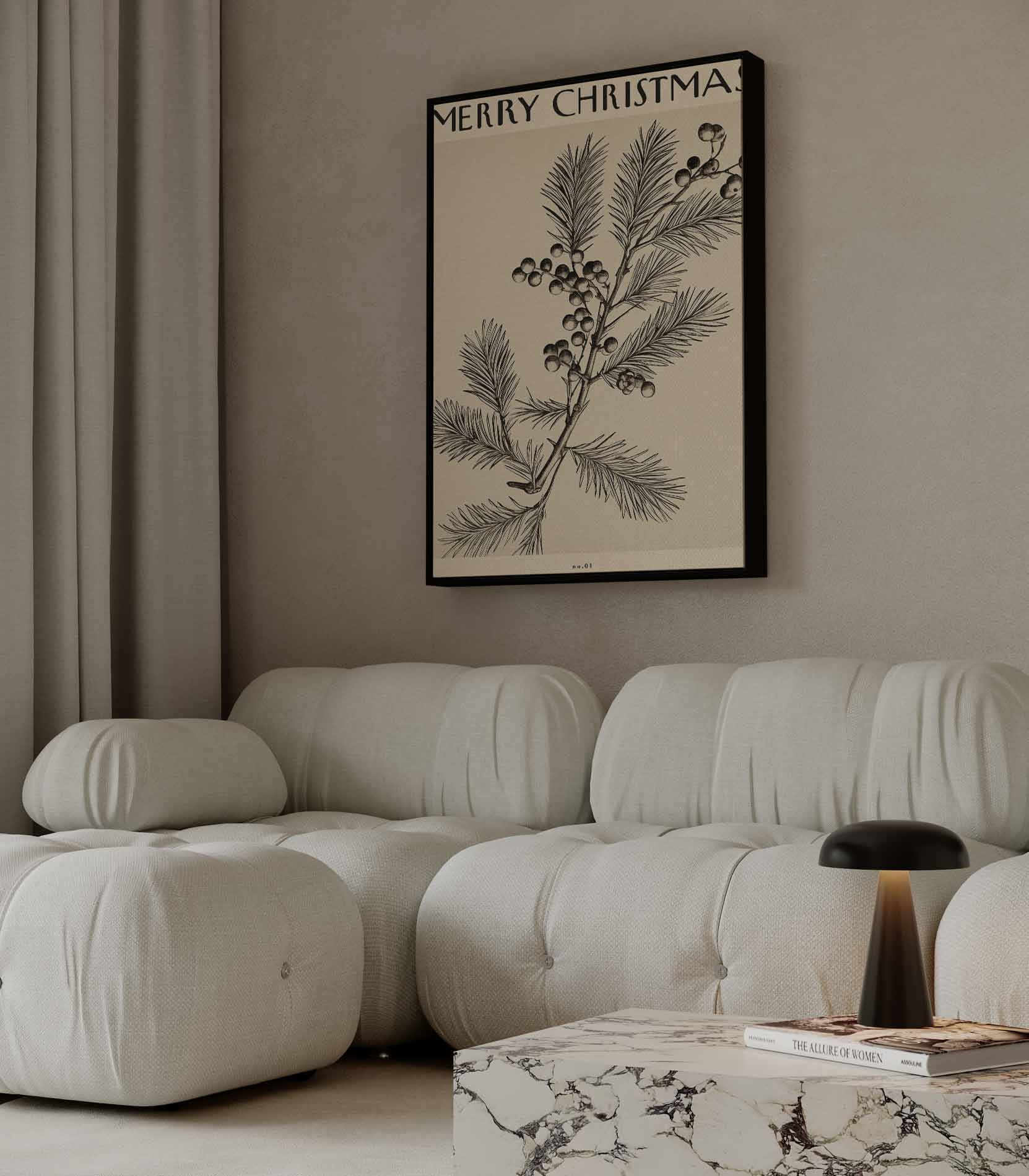 Vintage Kersttak Illustratie Kunstwerk-canvas-dibond-plexiglas-wanddecoratie-WallArtistic