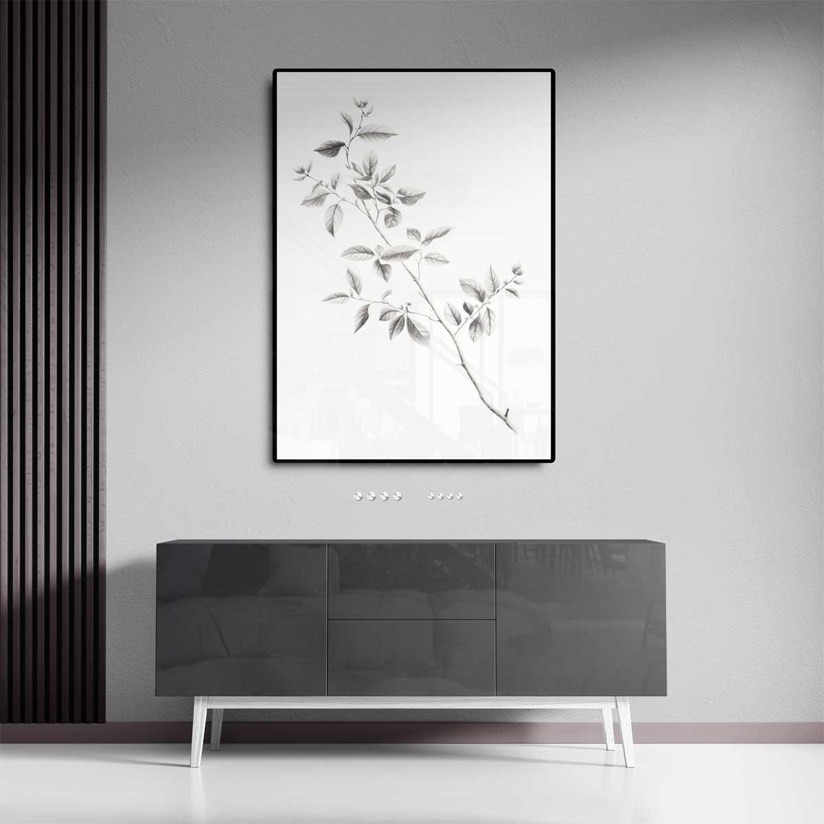 Elegante Botanische Tekening van een Tak Kunstwerk-canvas-dibond-plexiglas-wanddecoratie-WallArtistic