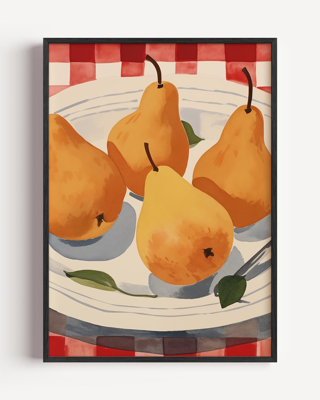 Sfeervolle Perziken op Rood-Wit Tafellaken Poster-WallArtistic