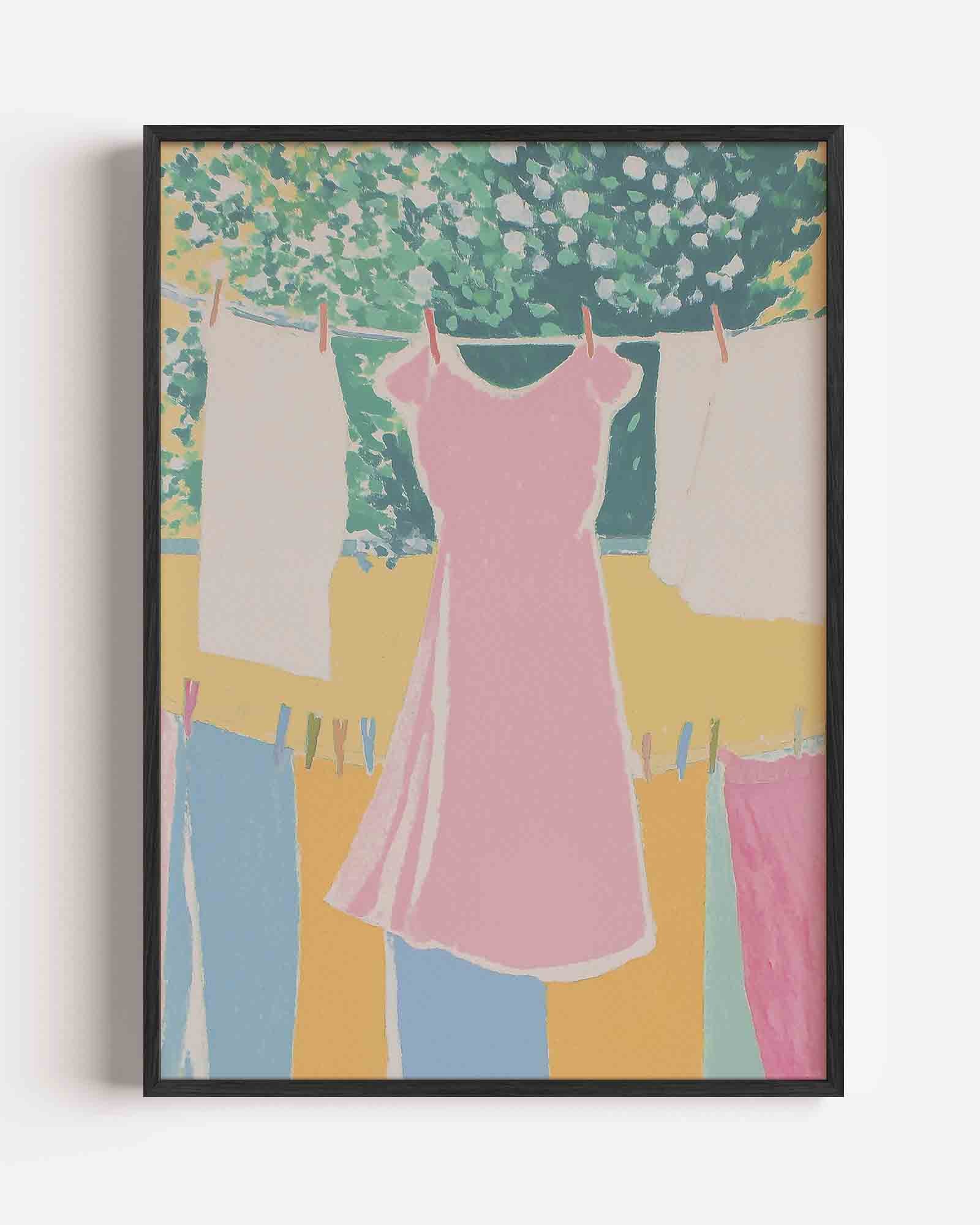 Roze jurk aan waslijn Poster