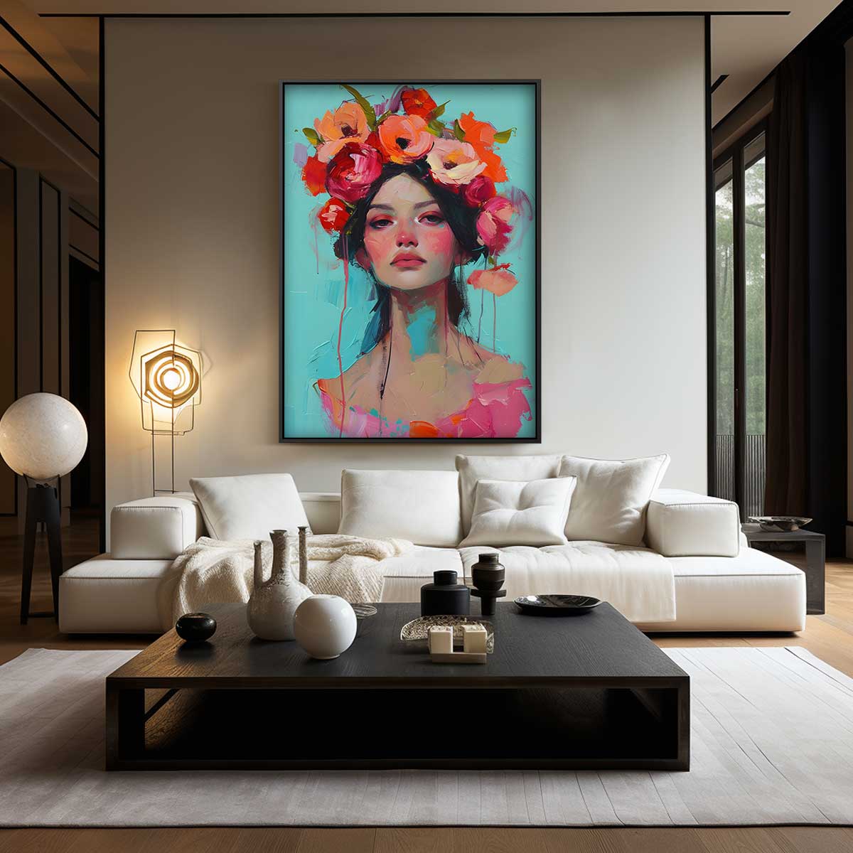 Bloemige Portretpracht Kunstwerk-canvas-dibond-plexiglas-wanddecoratie-WallArtistic