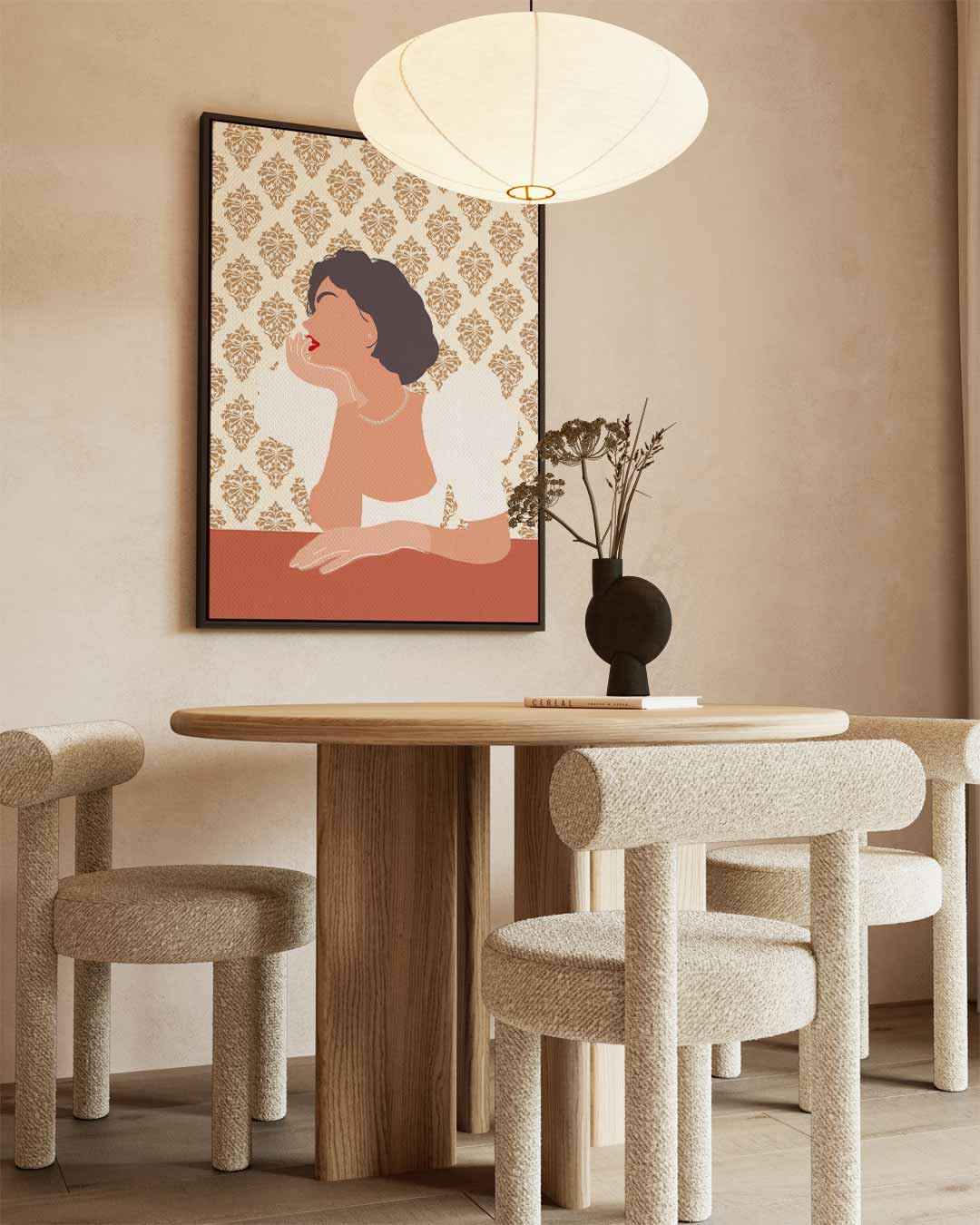Dromerige Retro Dame Kunstwerk-canvas-dibond-plexiglas-wanddecoratie-WallArtistic