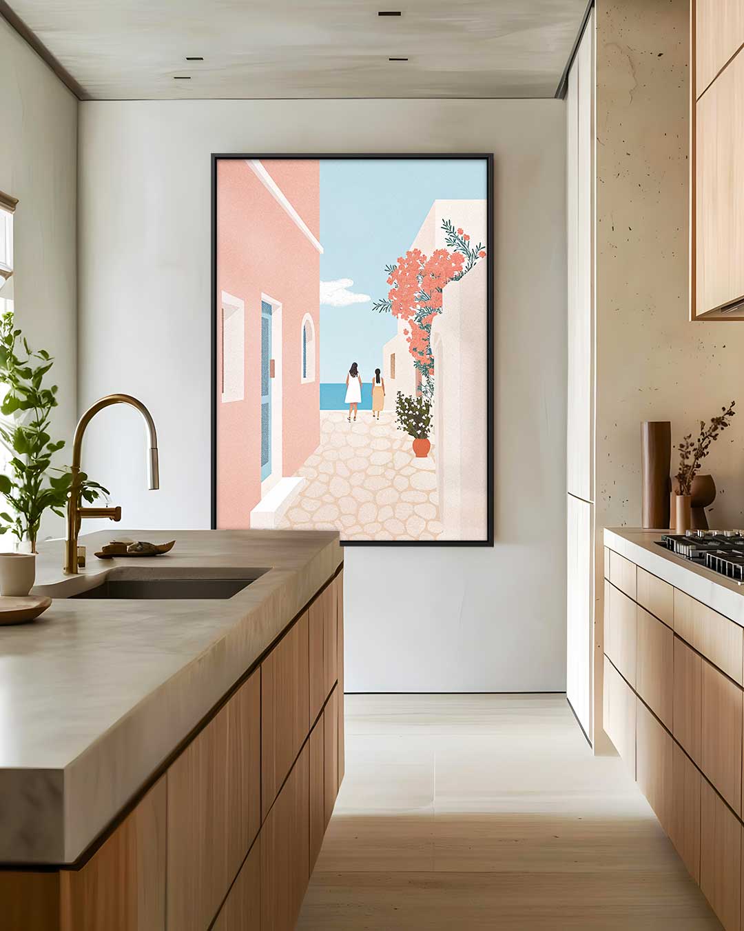 Zonovergoten Straatje aan de Zee Kunstwerk-canvas-dibond-plexiglas-wanddecoratie-WallArtistic