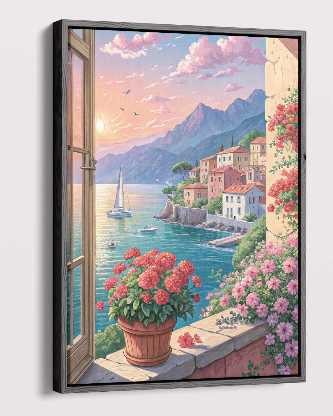 Mediterraans Uitzicht bij Zonsondergang Kunstwerk-canvas-dibond-plexiglas-wanddecoratie-WallArtistic