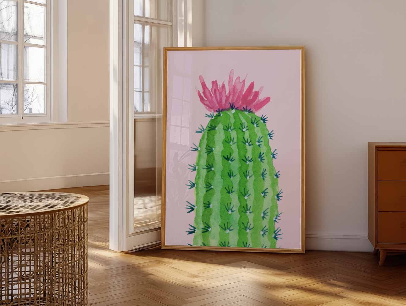 Cactus met Bloem Poster-WallArtistic