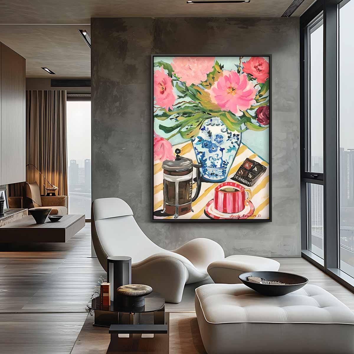 Bloemen en Koffiemoment Kunstwerk-canvas-dibond-plexiglas-wanddecoratie-WallArtistic