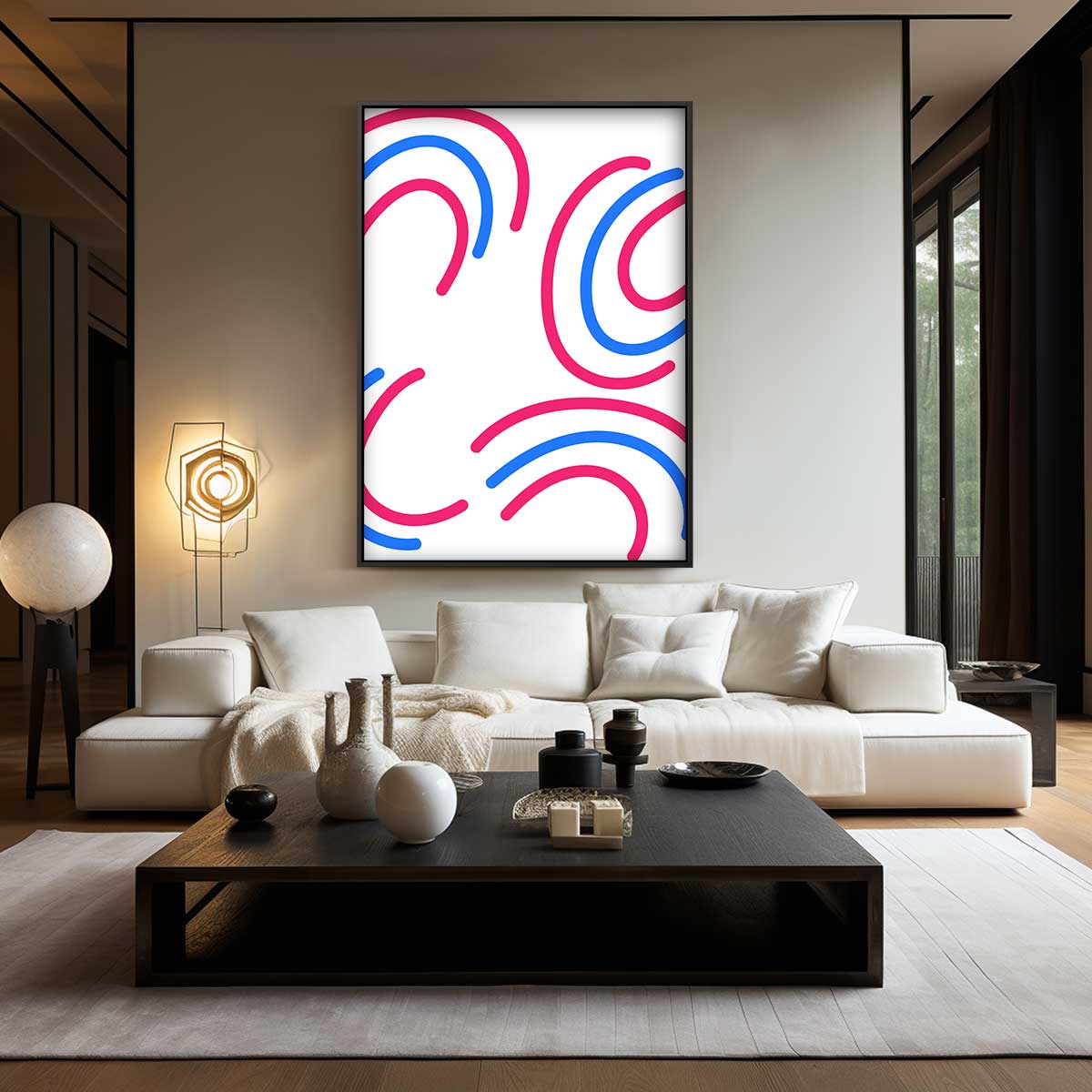 Vrolijke Krullen op Wit Kunstwerk-canvas-dibond-plexiglas-wanddecoratie-WallArtistic