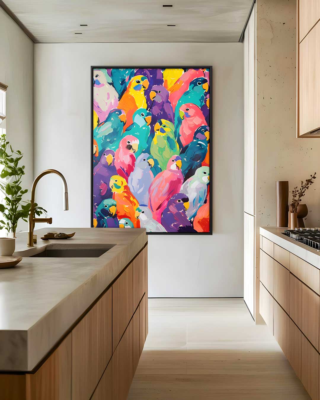 Kleurrijke Papegaaienpracht Kunstwerk-canvas-dibond-plexiglas-wanddecoratie-WallArtistic