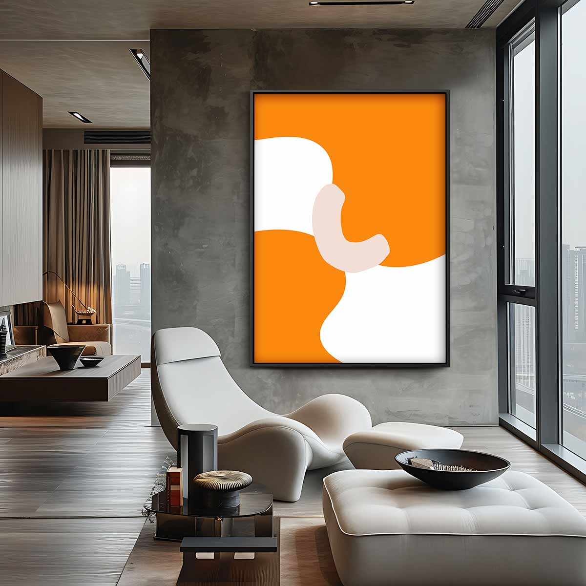 Speelse Oranje Golven Kunstwerk-canvas-dibond-plexiglas-wanddecoratie-WallArtistic