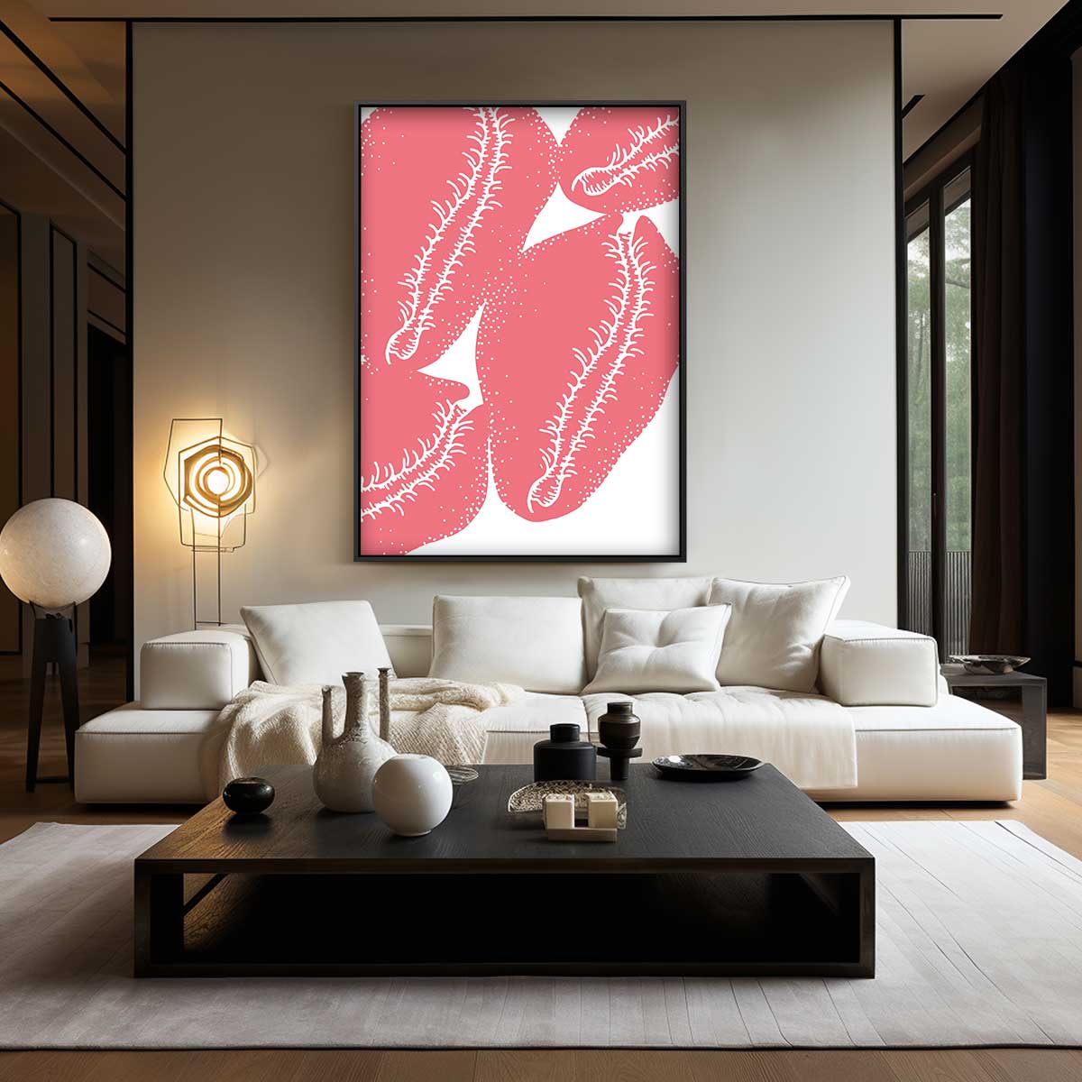 Speelse Roze Bladvormen Kunstwerk-canvas-dibond-plexiglas-wanddecoratie-WallArtistic