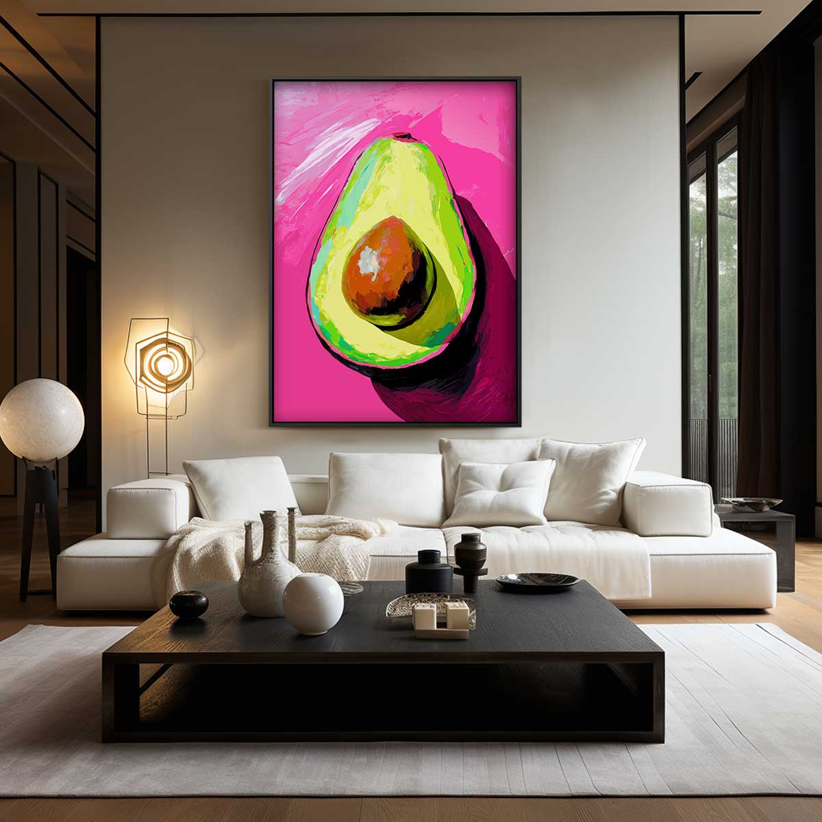 Avocado Kunstwerk met Roze Achtergrond Kunstwerk-canvas-dibond-plexiglas-wanddecoratie-WallArtistic