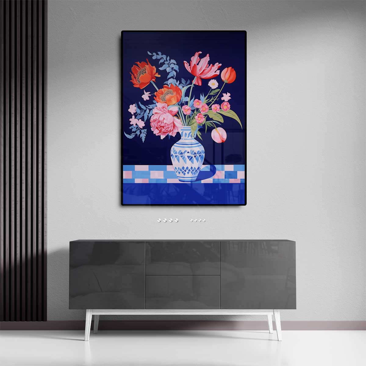 Bloemenpracht in Blauwe Vaas Kunstwerk-canvas-dibond-plexiglas-wanddecoratie-WallArtistic