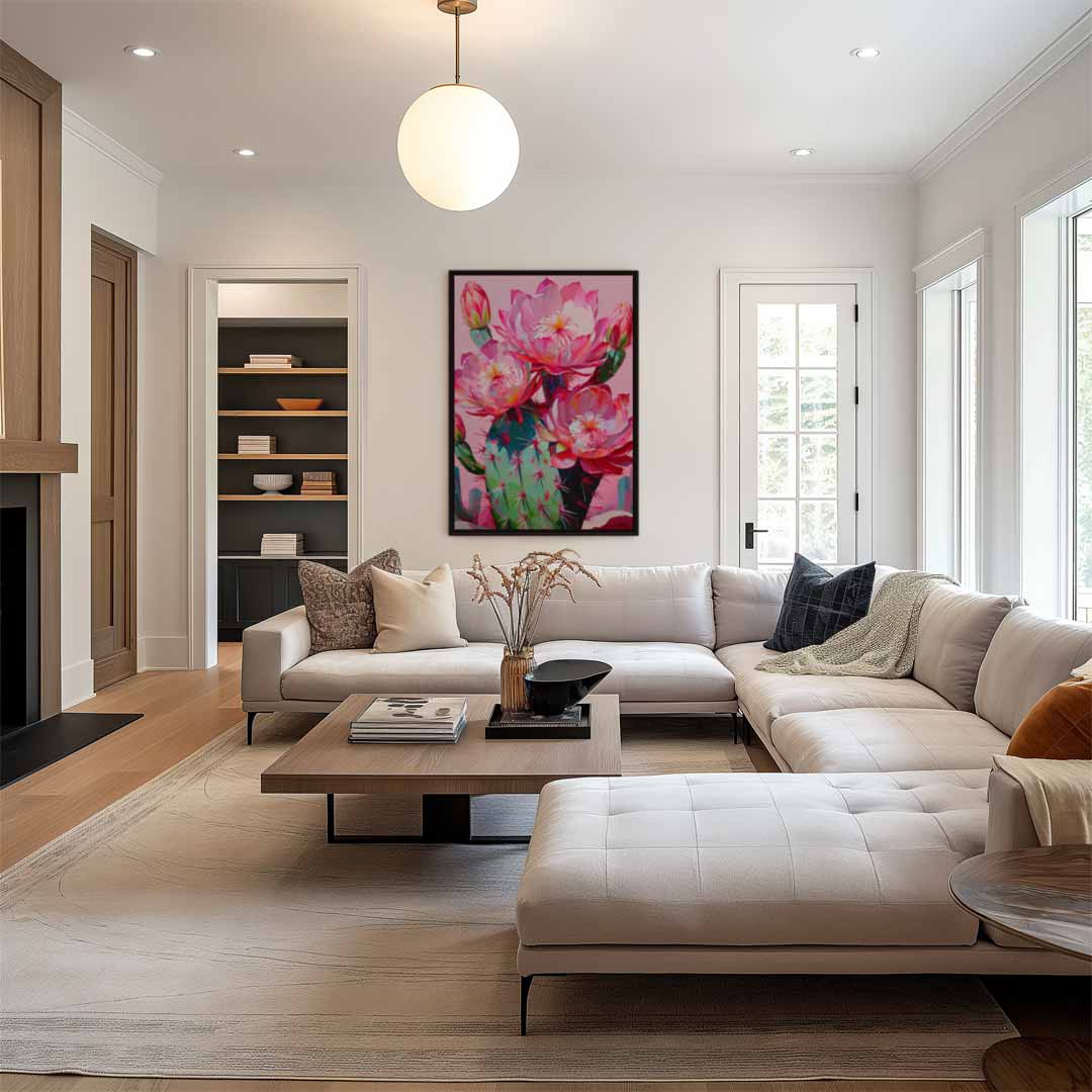 Kleurrijke Cactusbloemen Schilderij Kunstwerk-canvas-dibond-plexiglas-wanddecoratie-WallArtistic